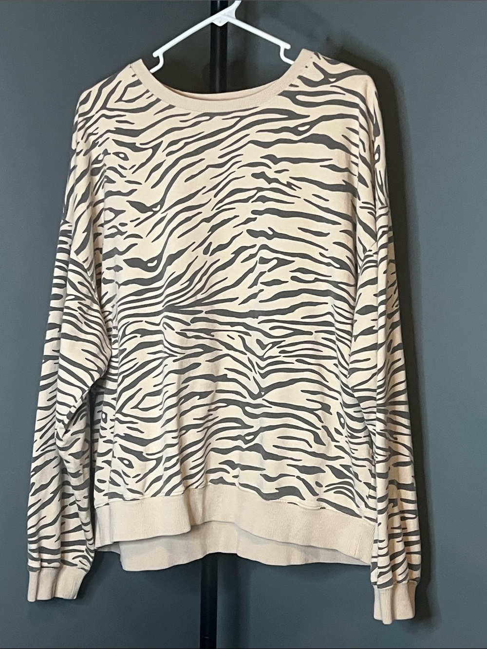 easel Beige and Gray Zebra-Stripe Crewneck Sweater